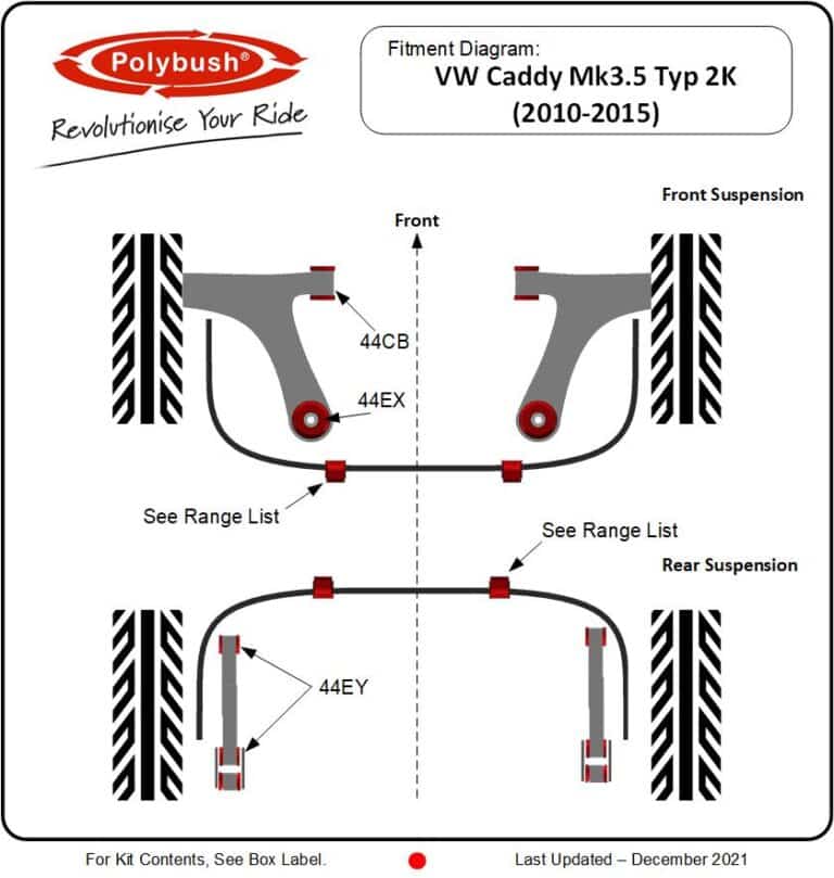 VW Caddy Mk3.5 Type 2k (2010-2015) suspension bush diagram