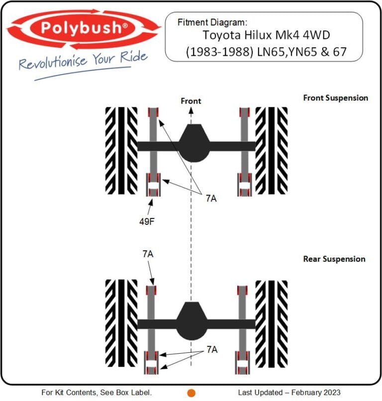 Hilux MK4 4WD (1983-1988) LN65 YN65&67 suspension bush diagram