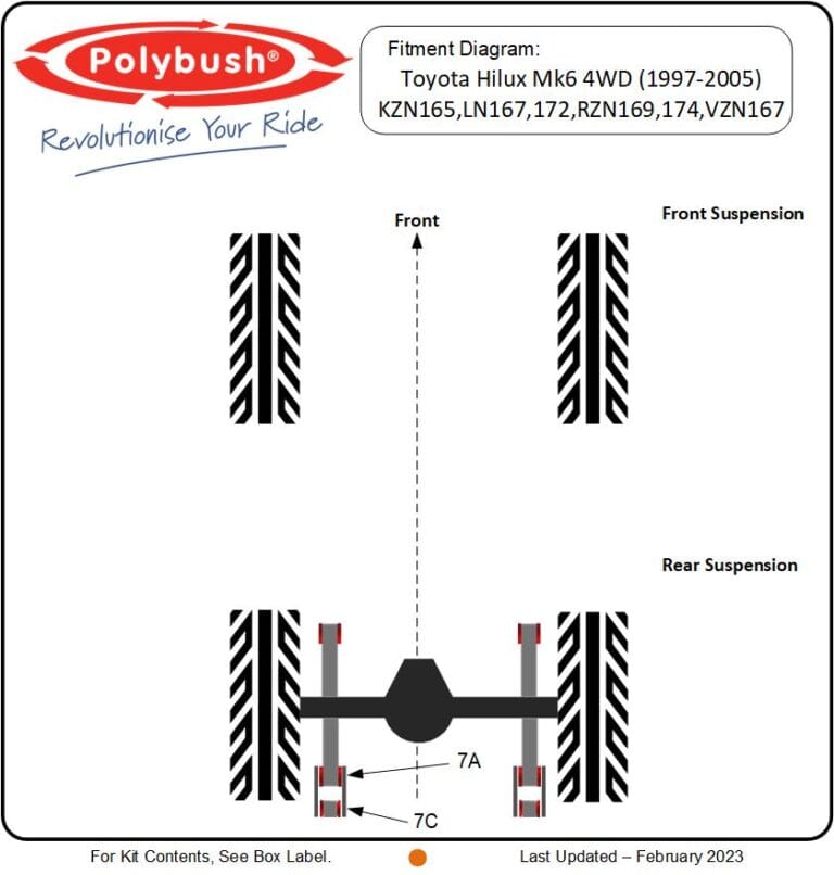 Hilux MK6 4WD (1997-2005) KZN165 LN167,172 RZN169,174 VZN167 suspension bush diagram
