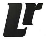 Black uppercase letters "l" and "r" with a modern, bold design on a white backdrop.