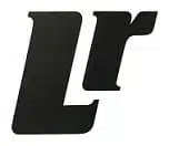 Black uppercase letters "l" and "r" with a modern, bold design on a white backdrop.