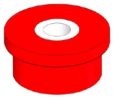A simple 3d illustration of a red cylindrical object with a central hole, reminiscent of a washer or spool, portrayed on a white background.
