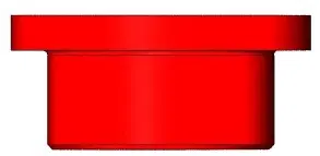 A red, cylindrical object with an extended flange at the top, rendered in a minimalistic 3d style against a plain background.