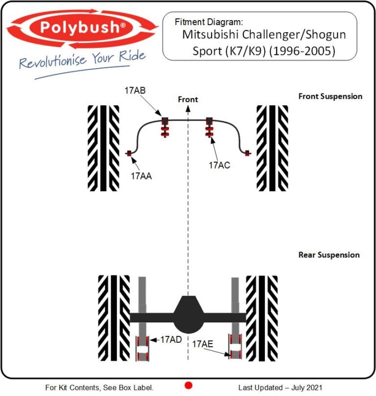 Mitsubishi Challenger / Shogun Sport (K7/K9) (1996-2005) suspension bush diagram