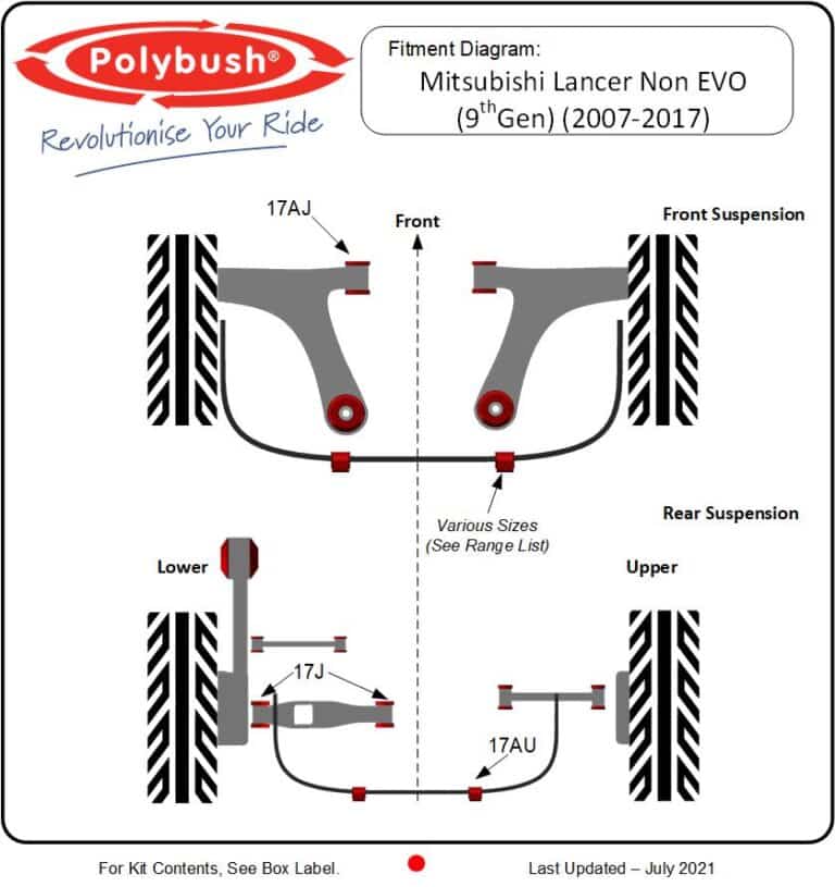 Mitsubishi Lancer Non Evo (9th Gen) (2007-2017) suspension bush diagram