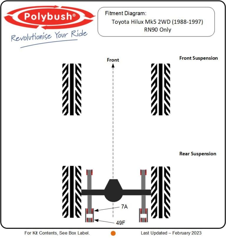 Hilux Mk5 2WD (1988-1997) RN90 Only suspension bush diagram