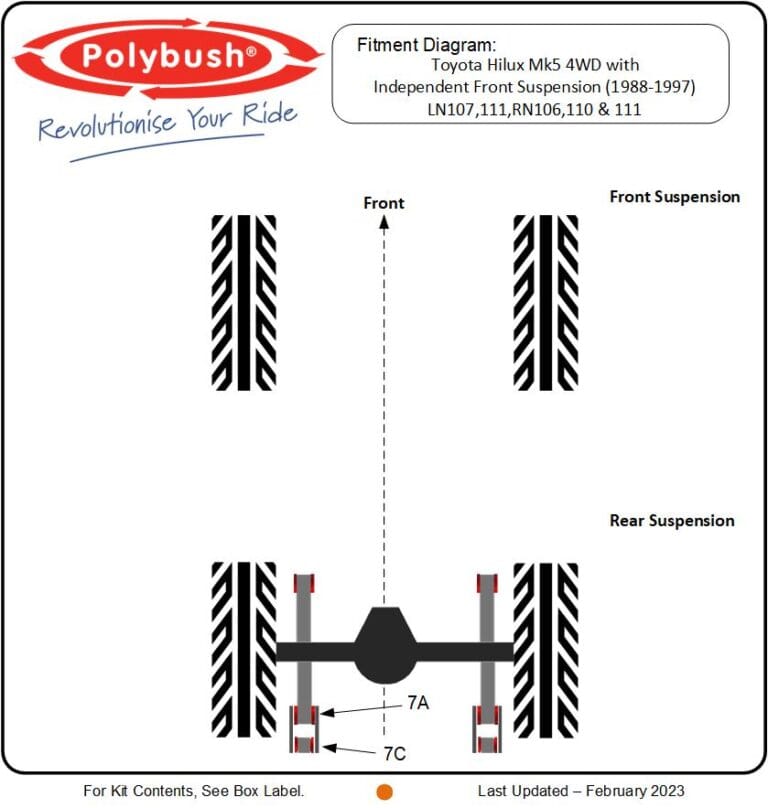 Hilux MK5 4WD With Independent Front Suspension (1988-1997) LN107, 111, RN106 & 111 suspension bush diagram