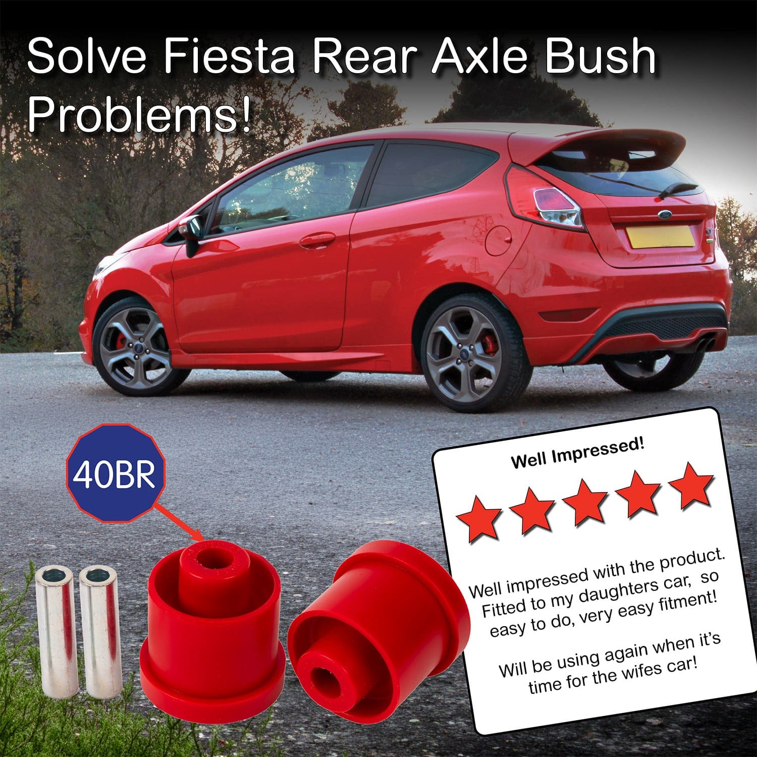 Ford Fiesta Mk7 rear axle bush replacement with Polybush 40BR fixing rear knocking and movement